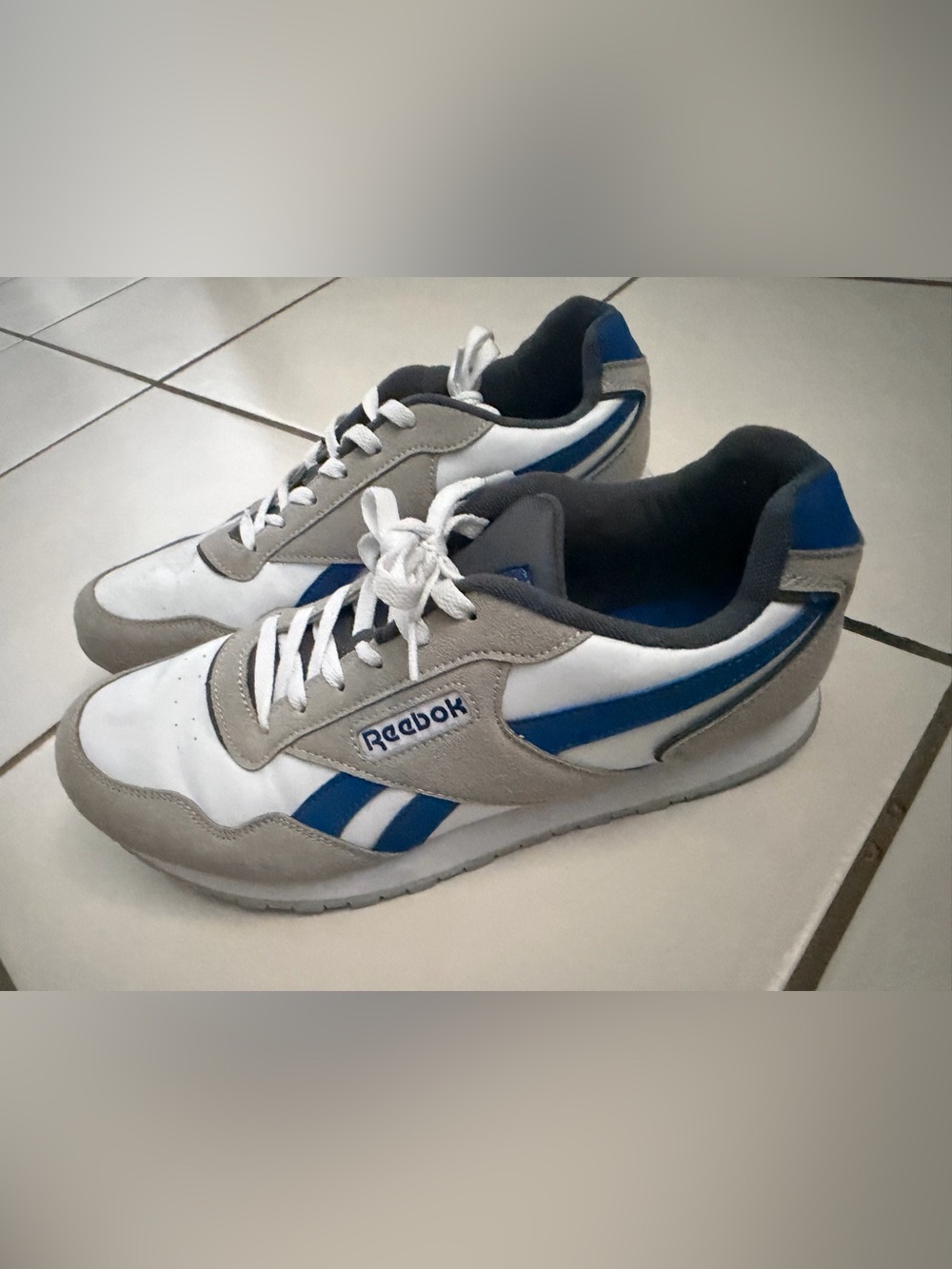 Reebook Men’s White, Blue & Gray Retro Sneakers